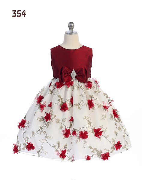 Girls Holiday dress with scattered flowers on the skirt